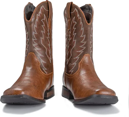 Vista 7 de IUV Botas de Vaquero para Hombre de Pie Ancho Punta Cuadrada Botas Occidentales con Bordado Clásico Duraderas Sin Cordones