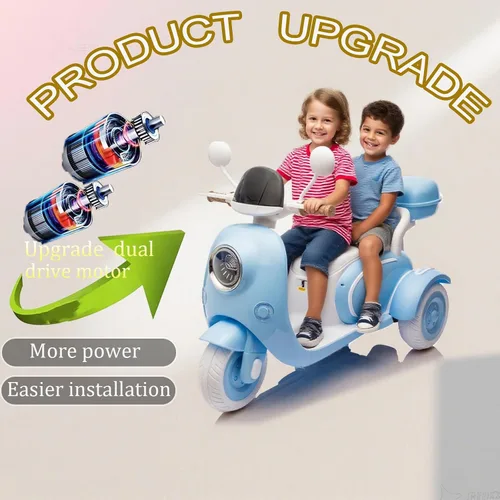 Vista 4 de Motocicleta de paseo de 12 V y 2 asientos para niños, juguete con batería eléctrica, bicicleta de tierra para niños, vehículo todoterreno, bicicleta