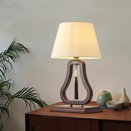 Vista 7 de Lámpara para escritorio, lámpara de mesa de noche, estilo retro, sala de estar, estudio, sala de té, lámpara de tela de madera maciza, lámparas