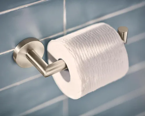 Vista 2 de Moen Y5709BN - Soporte moderno para papel higiénico de un solo poste, níquel cepillado Diseño de poste único, soporte montado en la pared