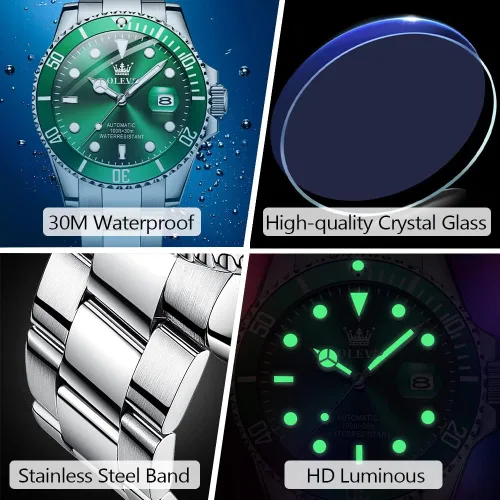 Vista 5 de Reloj automático de viento automático para hombre, reloj de lujo de acero inoxidable con fecha, reloj clásico impermeable con bisel giratorio