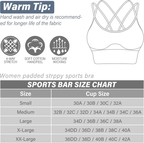 Vista 6 de Padded Sports Bras for Women Strappy Cross Back Yoga Bras Pack for Workout Fitness Running Gym Low Impact Top