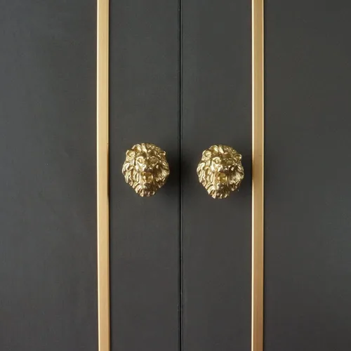 Vista 5 de Wwxuanke - Pomo de puerta de león, perilla de león de latón, puerta de un solo agujero, perilla de puerta creativa de cabeza de león de animal