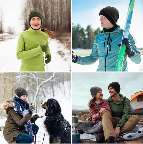 Vista 7 de Gorro de invierno para hombre, gorro de punto térmico con puños, regalos cálidos para mujer
