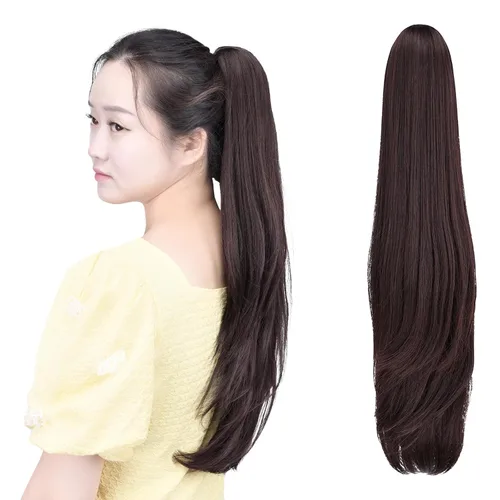 Vista 18 de Cola de caballo con clip, color castaño rojizo, ondulado de 10 pulgadas, extensión de cola de caballo de 3.3 onzas, extensiones de cabello sintético