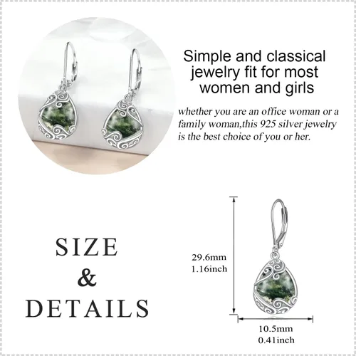 Vista 88 de Aretes colgantes con forma de lágrima de filigrana de piedra lunar de plata de ley 925 con cierre de palanca para mujer, regalos de joyería
