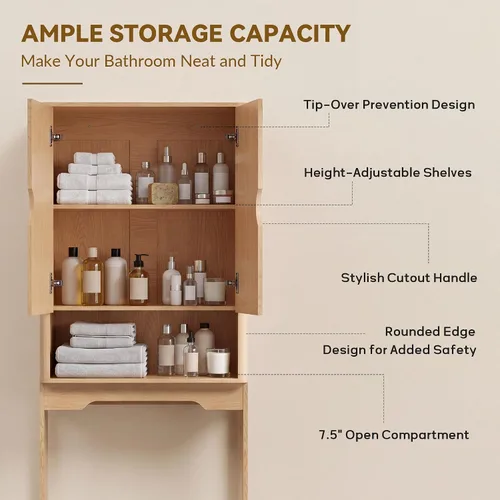 Vista 7 de Merapi Over the Toilet Storage Cabinet, Natural Wood Grain Organizer