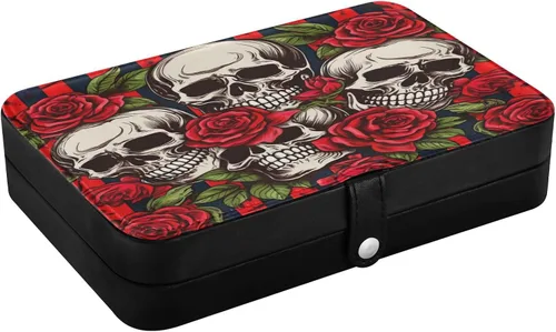 Vista 3 de Flradish Beautiful Rose and Skull Travel Jewelry Box,Portable PU Leather Small Jewelry Organizer for Earrings,Ring,Necklaces,Bracelets