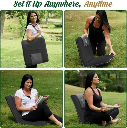 Vista 5 de Silla de meditación japonesa con respaldo para adultos, silla de meditación premium con respaldo ajustable y plegable para sentarse, yoga