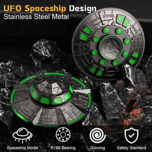 Vista 5 de Juguete giratorio OVNI para niños y adultos, juguete de escritorio espacial luminoso de metal, accesorios EDC geniales, juguetes para aliviar