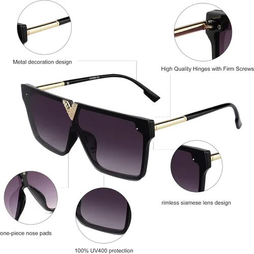 Vista 5 de KENBO Oversized Sunglasses for Women Men Trendy Square Sun Glasses One Piece Lens Big Sunglasses