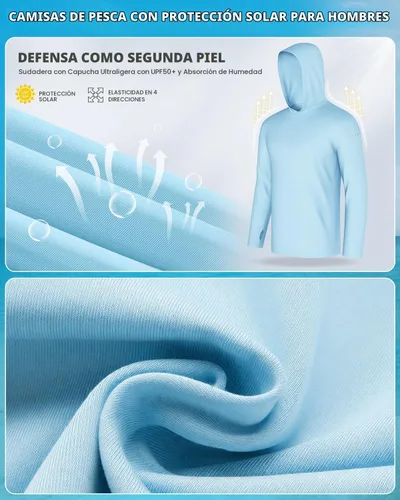Vista 4 de Paquete de 4 camisetas de pesca con capucha UPF 50+ de manga larga para Gris claro-blanco-azul claro-gris profundo