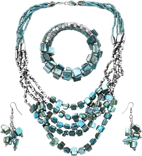 Vista 14 de Beaded Necklace, Earrings and Bracelet Jewelry Set for Women Beige