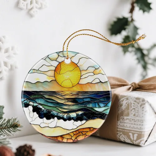 Vista 6 de Adornos de atardecer en la playa, adornos de Navidad: decoraciones de árbol de Navidad, decoración navideña, rellenos de calcetines, ideas de Ondas