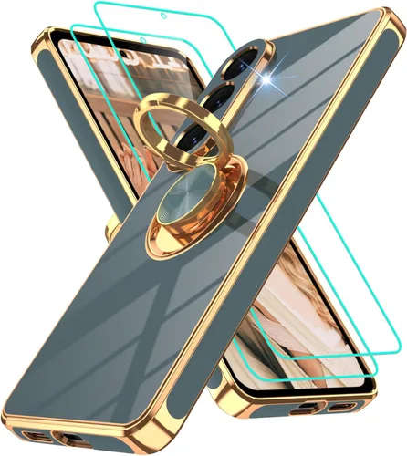 Vista 155 de Funda para Motorola Moto G 5G 2024: Funda Moto G Play 5G 2024 con 2 piezas de protectores de pantalla, soporte de anillo de rotación de 360°
