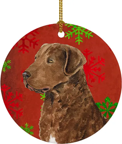 Vista 24 de Caroline's Treasures Affenpinscher - Adorno de cerámica para colgar en el árbol de Navidad con copos de nieve rojos y verdes, para el hogar