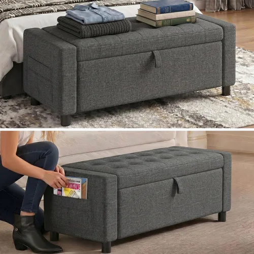 Vista 6 de Marsail Banco tapizado rectangular otomano con bancos modernos de Gris oscuro