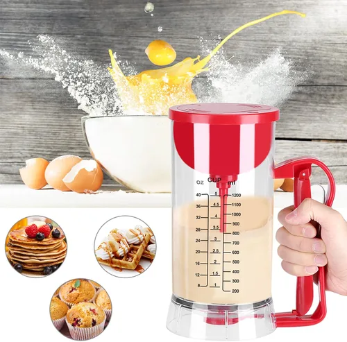 Vista 3 de Keenso Dispensador eléctrico de masa para panqueques, dosificador mezclador de capacidad de 40.6 fl oz para hornear cupcakes, magdalenas