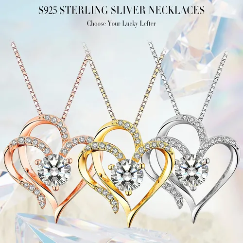 Vista 6 de Double Heart Birthstone Necklace for Women - 925 Sterling Silver Adjustable Chain, 12-Month Cubic Zirconia Pendant, Gift for WifeGirlfriendMom