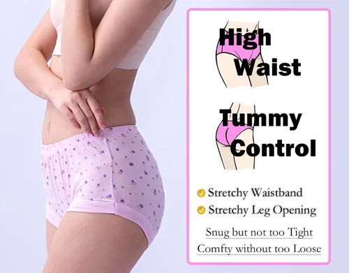 Vista 4 de Ropa interior transpirable para mujer, bragas de cintura alta, bragas suaves y elásticas, paquete de 5