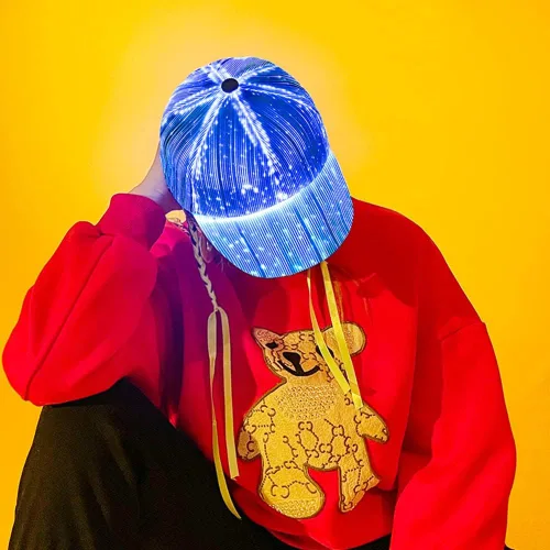 Vista 4 de HUNRUY Hip Hop - Gorra de béisbol LED luminosa para rave de Navidad con 7 colores de carga USB, 6