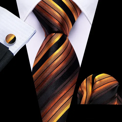 Vista 126 de Barry.Wang Juego de corbatas para hombre, corbata de seda a rayas, tejido a cuadros, gemelos formales, negocios, boda