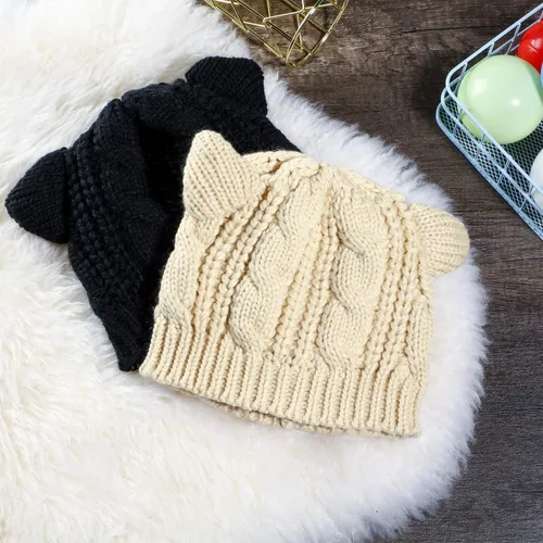 Vista 5 de SATINIOR Lindo gorro de punto con orejas de gato, gorro de punto de invierno para mujeres y niñas