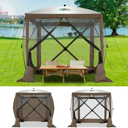 Vista 24 de COBIZI 10x15 Outdoor Patio Gazebo with Privacy Curtains, Khaki Caqui
