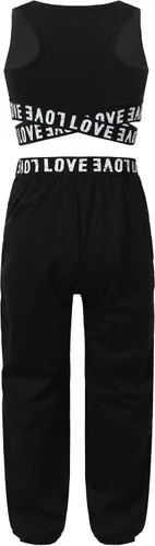 Vista 2 de dPois Conjunto de brasier deportivo de hip hop para niñas y niñas, con pantalones atléticos, pantalones de calle