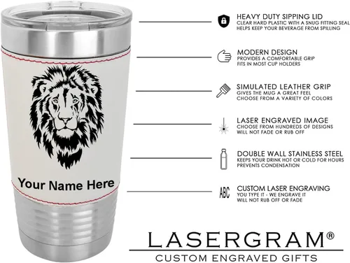 Vista 4 de LaserGram Vaso aislado al vacío de 20 onzas, signo del zodiaco, acuario, grabado personalizado incluido (cuero sintético, estilo béisbol)