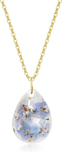 Vista 9 de Collar Forget Me Not – Collares de flores prensadas hechas a mano – Flores Forget-Me-Not que simbolizan el verdadero amor y respeto – Gran regalo