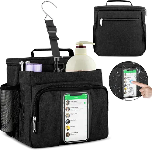 Vista 11 de Bukere Bolsa de ducha portátil para dormitorio universitario, compartimiento separado, gran capacidad, base de malla de secado rápido, bolsa de baño