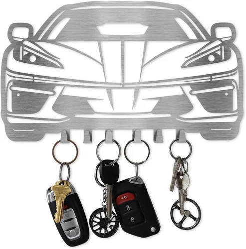 Vista 25 de MOOH Llavero de metal automotriz con 6 ganchos, regalo único para amantes de los automóviles montado en la pared para hombres y mujeres, decoración