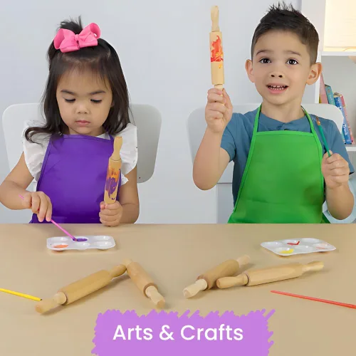 Vista 6 de Mini rodillos de 8 pulgadas para niños (paquete de 6) sin astillas, madera dura antiadherente para hornear, manualidades sensoriales, Play-Doh