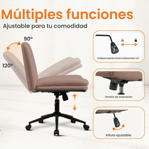 Vista 5 de NEO CHAIR Silla cruzada con ruedas, escritorio de oficina con patas marrón (Brown PU)