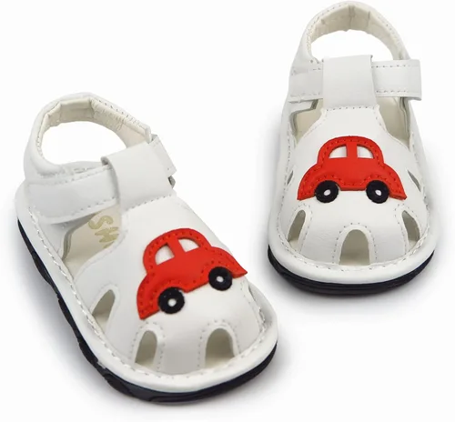 Vista 4 de WILLFUN Sandalias chirriantes de verano para bebé, niño, niña, suela de goma de primera calidad, puntera cerrada, antideslizantes, zapatos
