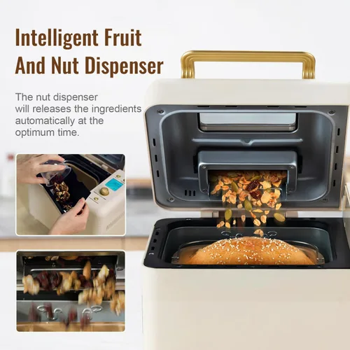 Vista 8 de Neretva Máquina para hacer pan, máquina para hacer pan 15 en 1 de 2.2 libras, máquina para hacer pan con doble calentador con dispensador automático