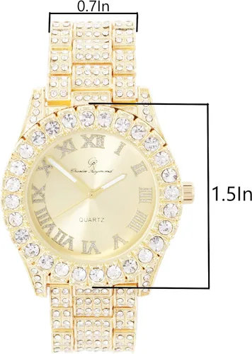 Vista 2 de Reloj de mujer con bisel grande de rocas, esfera de color con números romanos, totalmente cubierto en cristales - ST10327LA
