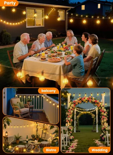 Vista 5 de Guirnalda de luces para exteriores, 25 pies, 12 bombillas LED, IP65, impermeable, conectable, G40, luz de patio exterior para patio trasero, porche