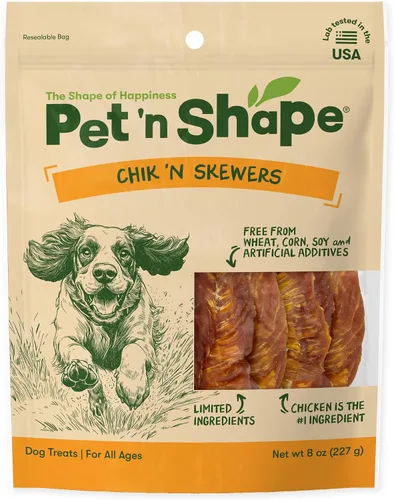 Vista 11 de Pet 'n Shape Chik 'n Skewers - Golosinas masticables de cuero crudo envueltas en pollo para perros, 1 libra