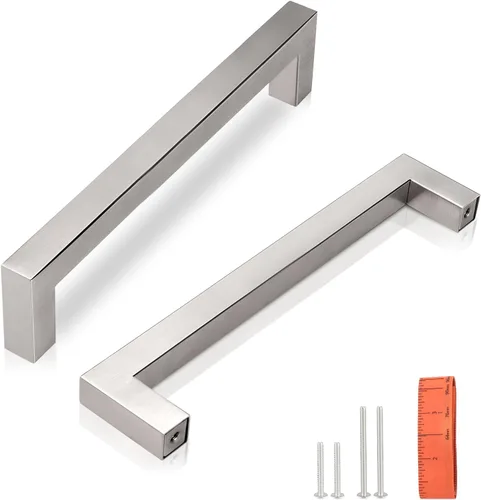 Vista 9 de Juego de manijas de puerta de acero inoxidable de 1/2 de ancho, esquinas cuadradas, para armario de cocina