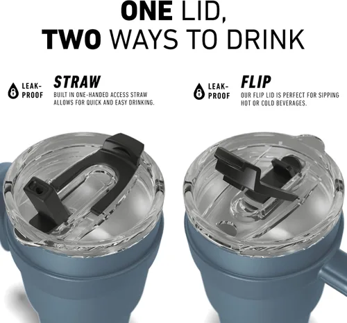 Vista 3 de Hydrapeak Roadster - Botella de agua de acero inoxidable de 40 onzas con aislamiento al vacío de doble pared con asa y tapa con popote 2 en 1