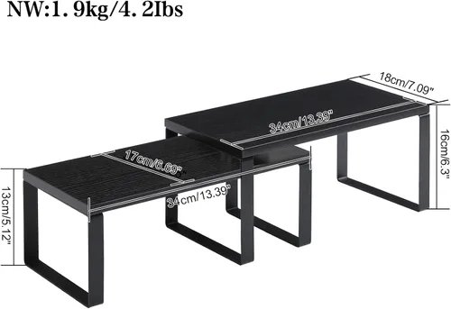 Vista 3 de YMYNY UHSR002B - Organizador de estantes de gabinete, estantes de encimera, juego de 2, estantes de especias de cocina, apilables, estantes de Negro