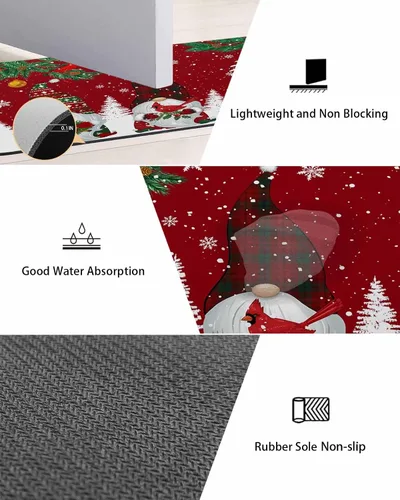 Vista 3 de Tapete de baño de gnomos de Navidad para bañera, tapete antideslizante de secado rápido y absorbente, tierra de diatomeas, fregadero de ducha