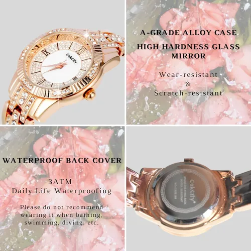 Vista 4 de CakCity Reloj de cuarzo analógico para mujer, con esfera de diamantes, reloj de pulsera casual para mujer