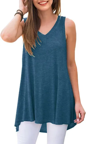 Vista 48 de AWULIFFAN - Blusa de verano sin mangas con cuello en V, túnica, top, para mujer 01 Negro
