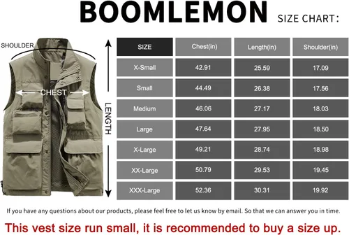 Vista 5 de BOOMLEMON Chaleco casual de trabajo al aire libre para hombre, chaleco de tiro para pesca de safari, chaqueta ligera de viaje con múltiples bolsillos