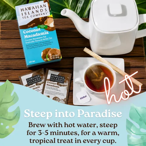 Vista 5 de HAWAIIAN ISLANDS TEA COMPANY Té de hierbas de coco y macadamia, todo natural - 20 bolsitas de té (1 cajas)