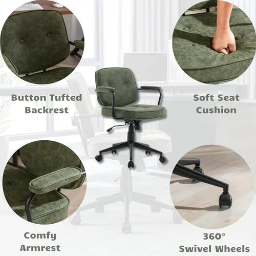Vista 4 de HEAH-YO Juego de 1 sillas de escritorio modernas sin brazos, silla giratoria para computadora con ruedas y reposabrazos, silla de oficina ajustable