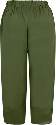 Vista 5 de Pantalones capri para mujer, casuales, ligeros, de verano, holgados, con cintura elástica, pantalones capri de pierna ancha recortados